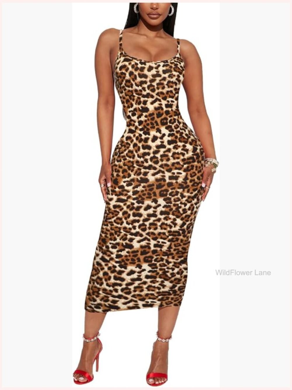 Midi Bodycon Tight Dress Spaghetti Strap Club Party Fitted Slip Dress